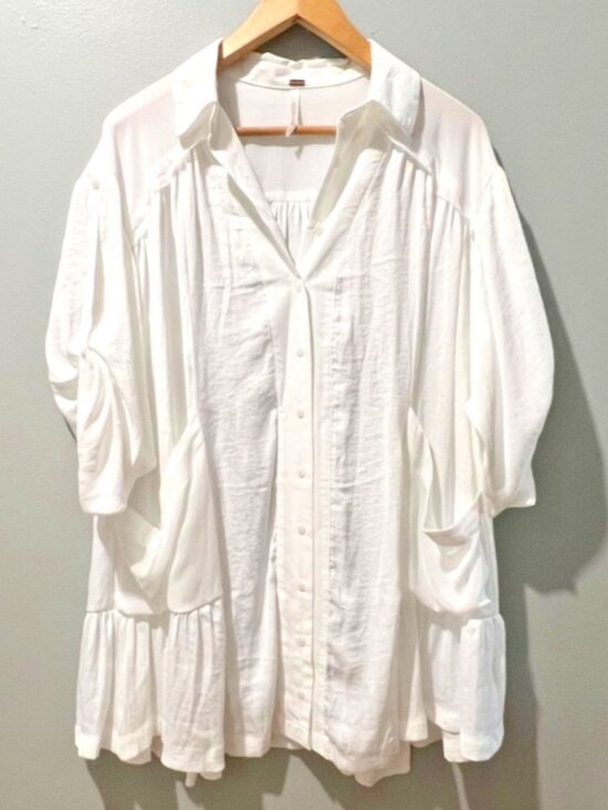 Free People Dresses & Skirts - Free People Moonstruck Mini Shirt Dress XS White Boho Button Front Flowy